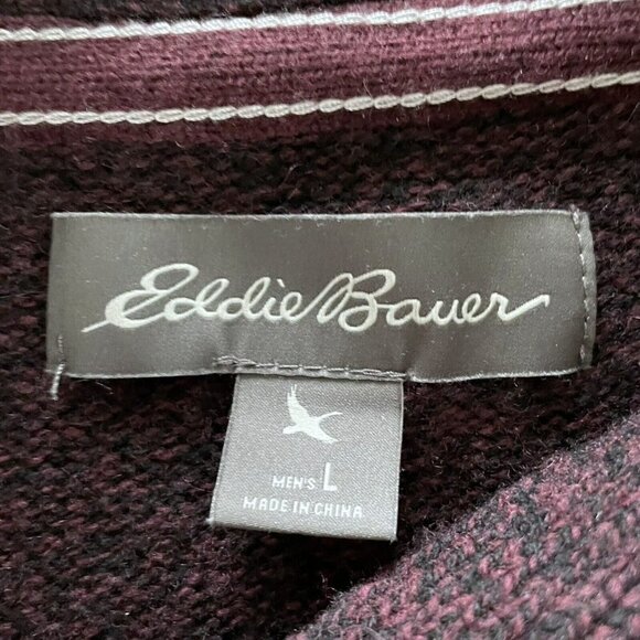 Eddie Bauer Men's Sz L Burgundy Wool Blend Shawl Neck Pullover Sweater - Picture 5 of 7